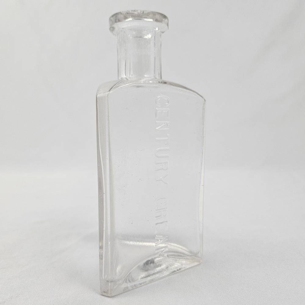 Antique Clear Triangle Glass Bottle Century Creme Beveled Apothecary Stopper Jar